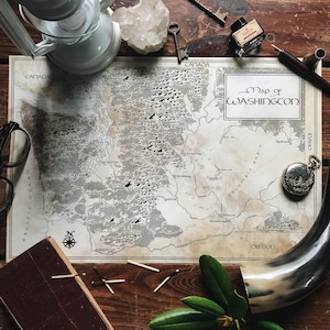 Washington Map / Tolkien Inspired / Free US Shipping