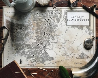 Washington Map / Tolkien Inspired / Free US Shipping