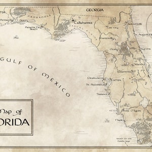 Kaart Florida / Tolkien-stijl / Gratis verzending in de VS