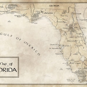 Florida Map / Tolkien Style / Free US Shipping