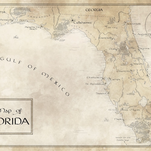 Florida Map / Tolkien Style / Free US Shipping