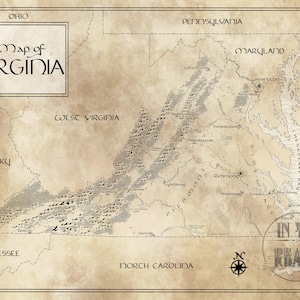 Kaart van Virginia / Tolkien-geïnspireerd / Gratis verzending in de VS