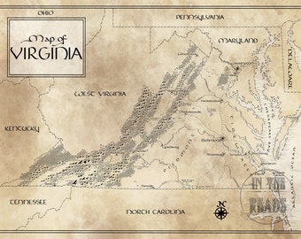 Virginia Map / Tolkien Inspired / Free US Shipping