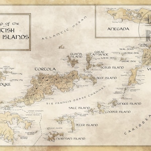 British Virgin Islands Map / Tolkien Inspired / Free US Shipping