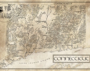 Mapa de Connecticut / Inspirado em Tolkien / Frete grátis para os EUA