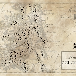 Colorado Map / Tolkien Inspired / Free US Shipping