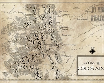 Colorado Map / Tolkien Inspired / Free US Shipping