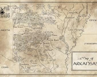 Arkansas Map / Tolkien Inspired / Free US Shipping