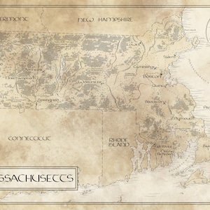 Carte du Massachusetts / Inspiré de Tolkien / Livraison gratuite aux États-Unis
