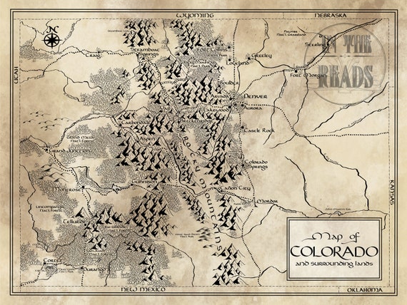 Colorado Map Tolkien Inspired Free Us Shipping Etsy