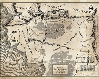 Fantasy Map of Beleriand/ Free US Shipping