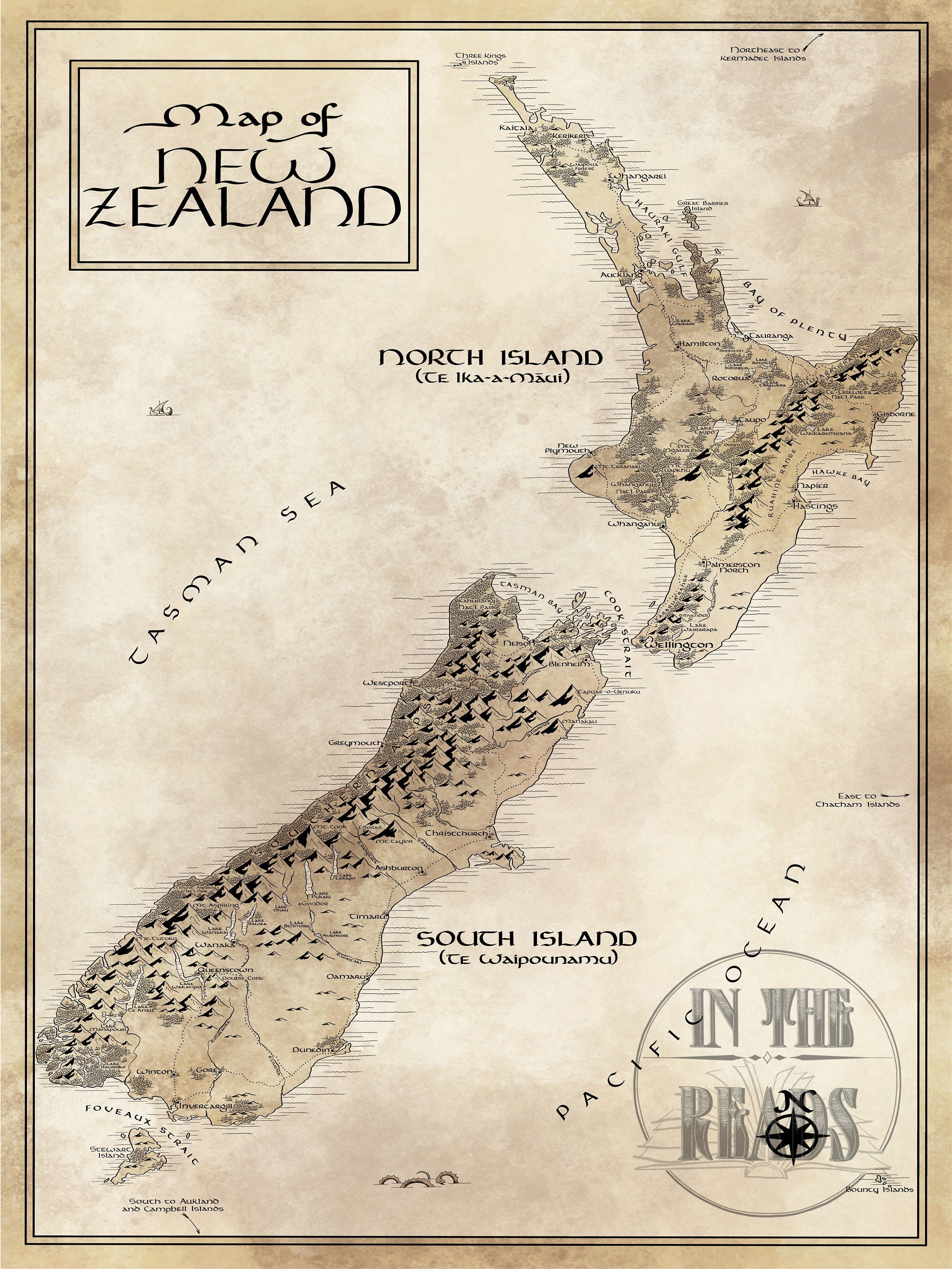 New Zealand / Tolkien Style / Free US Shipping