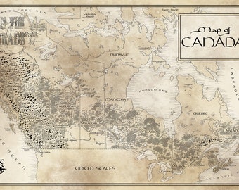 Carte du Canada / Inspiré de Tolkien / Livraison gratuite aux États-Unis