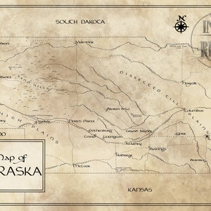 Carte du Nebraska / Inspiré de Tolkien / Livraison gratuite aux États-Unis