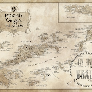 Mapa das Ilhas Virgens Britânicas / Inspirado em Tolkien / 24x36 / Frete grátis para os EUA