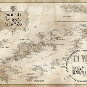 British Virgin Islands Map / Tolkien Inspired / 24x36 / Free US Shipping