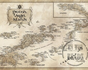 Carte des îles Vierges britanniques / Inspiré de Tolkien / 24 x 36 / Livraison gratuite aux États-Unis