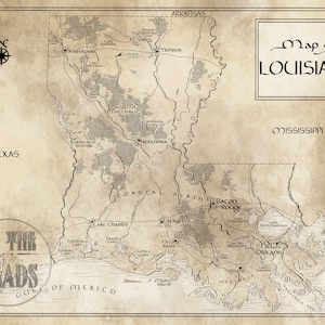 Louisiana Map / Tolkien Inspired / Free US Shipping