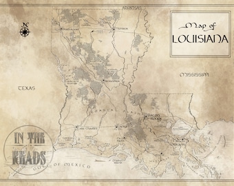 Louisiana Map / Tolkien Inspired / Free US Shipping