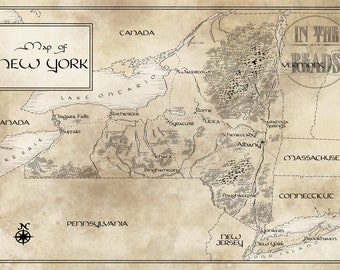 New York Map / Tolkien Inspired /Free US Shipping