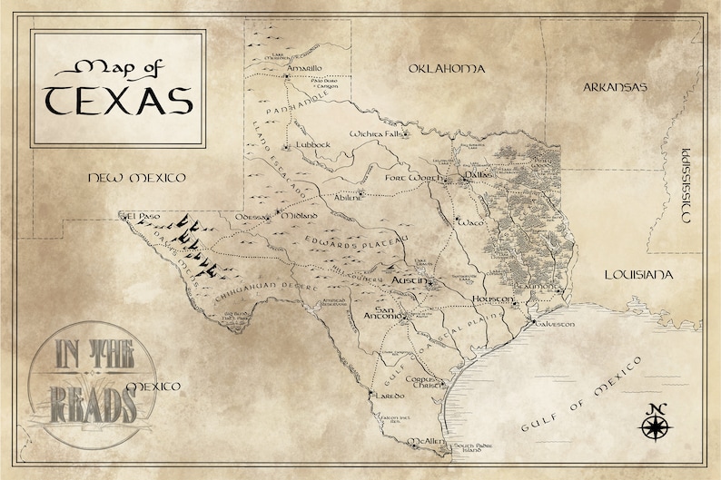 Texas Map / Tolkien Style / Free US Shipping | Etsy