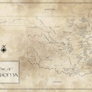 Oklahoma Karte / Von Tolkien inspiriert / Kostenloser Versand