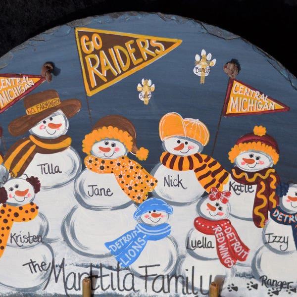 6+ Person Snowman Family Plaque, Handpainted on Slate, Fully Customized and Personalized