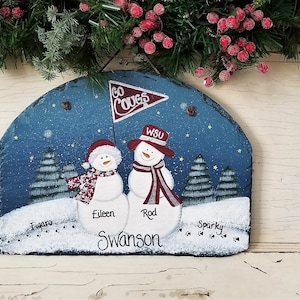2 Snowman Family Sign, Custom Snowman Family, Hand Painted Snowmen, Custom Family Sign, Gift for Family, Unique Couple Gift, Gift for Couple