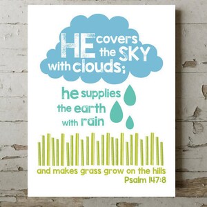 Sky, Earth, and Hills Psalm 147:8 Bible Verse Wall Art Digital Download image 2