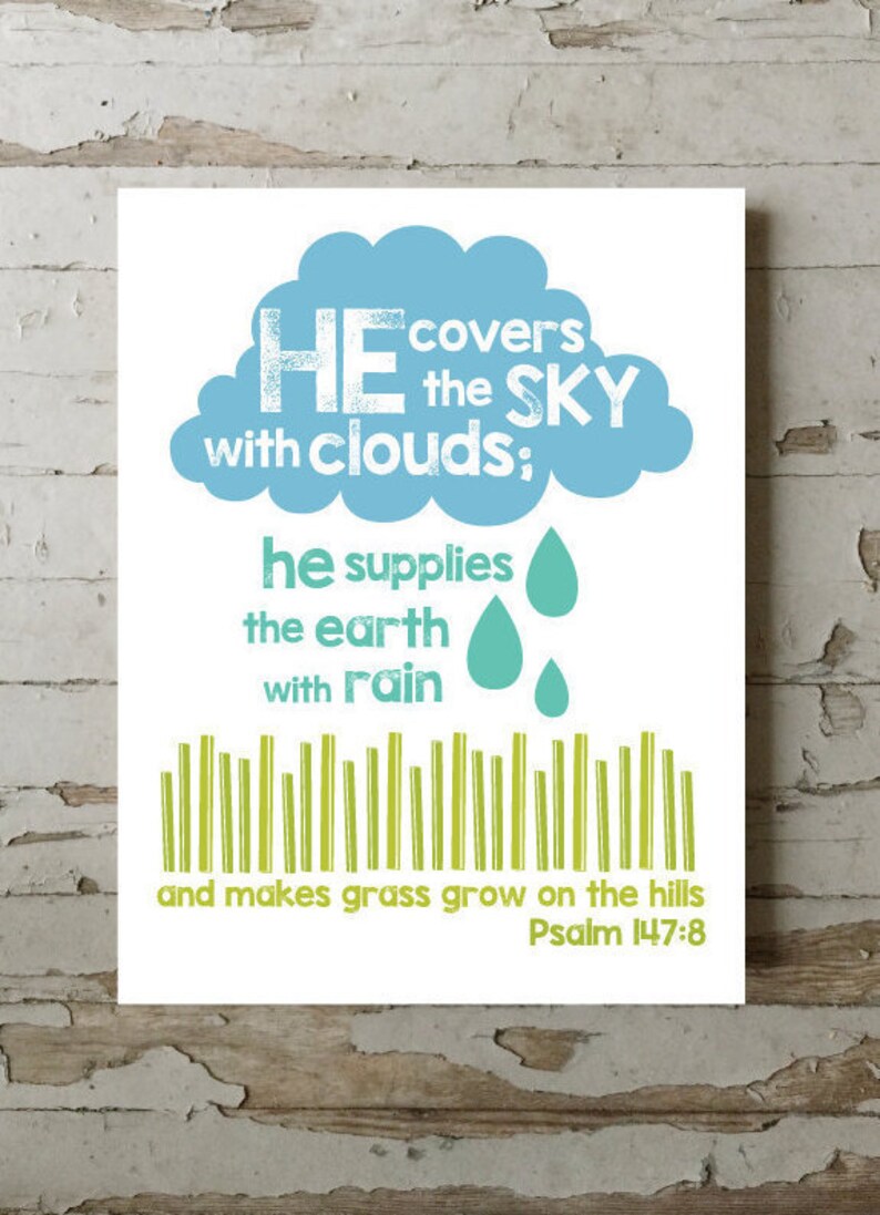 Sky, Earth, and Hills Psalm 147:8 Bible Verse Wall Art Digital Download image 2