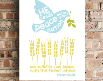 Peaceful Nation - Psalm 147:14 Bible Verse Wall Art Scripture Prints