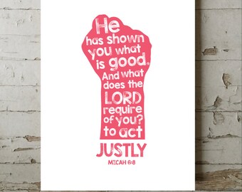 Act Justly (light background) - Micah 6:8 Bible Verse Wall Art Scripture Prints