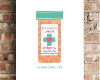 El Corazon Alegre Es Buena Medicina - Proverbios 17:22  Bible Verse Wall Art