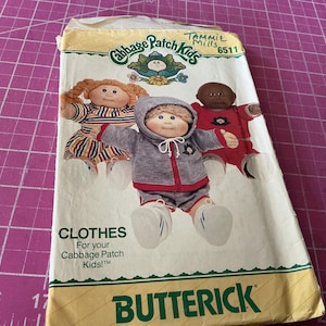 Butterick Cabbage Patch Kids Clothes sewing pattern #6511 1984 t-shirt, shorts, jacket, hoodie uncut pattern
