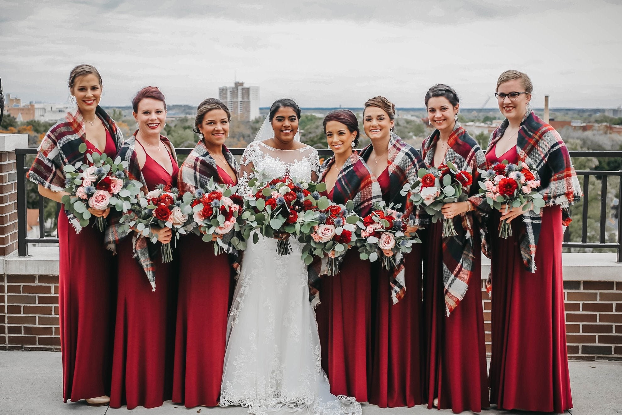 Plaid Wedding Shawl Bridesmaid Burgundy ...