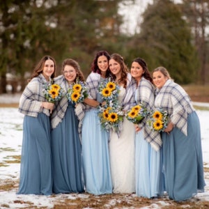 Spring Wedding Shawl, Blanket Scarf Bridesmaid, Blue Plaid Blanket Scarf for Bridesmaids, Bridesmaid Shawl Spring, Shawls and Wraps