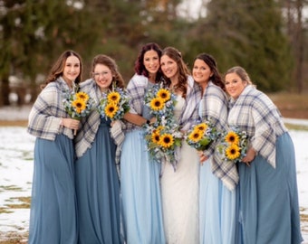 Spring Wedding Shawl, Blanket Scarf Bridesmaid, Blue Plaid Blanket Scarf for Bridesmaids, Bridesmaid Shawl Spring, Shawls and Wraps