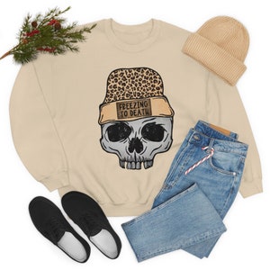 Freezing to Death Leopard Hat Skull Unisex Heavy Blend Crewneck Sweatshirt