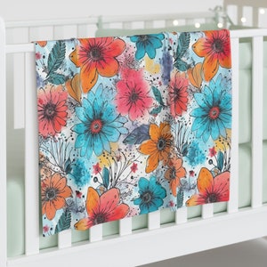 Watercolor Line Drawn Floral Baby Swaddle Blanket