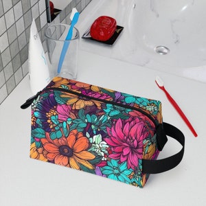 Boho Floral Toiletry Bag, Zipper Pouch, Travel Organizer, Makeup Bag, Floral Print, Bohemian Gift