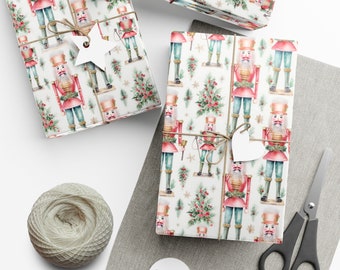 Watercolor Nutcracker Christmas Wrapping Paper, Holiday Gift Wrap, Festive Gift Wrap, Unique Wrapping Paper, Christmas Decoration