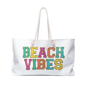 Beach Vibes Chenille Weekender Bag, Faux Letter Design, Travel Tote, Beach Getaway, Vacation Bag