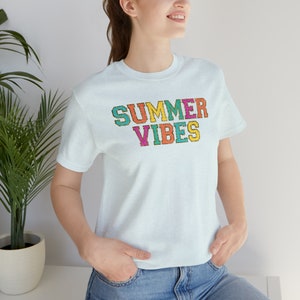 Unisex Summer Vibes Tee, Faux Chenille Letters Shirt, Short Sleeve T-shirt, Trendy Graphic Tee, Gift Idea