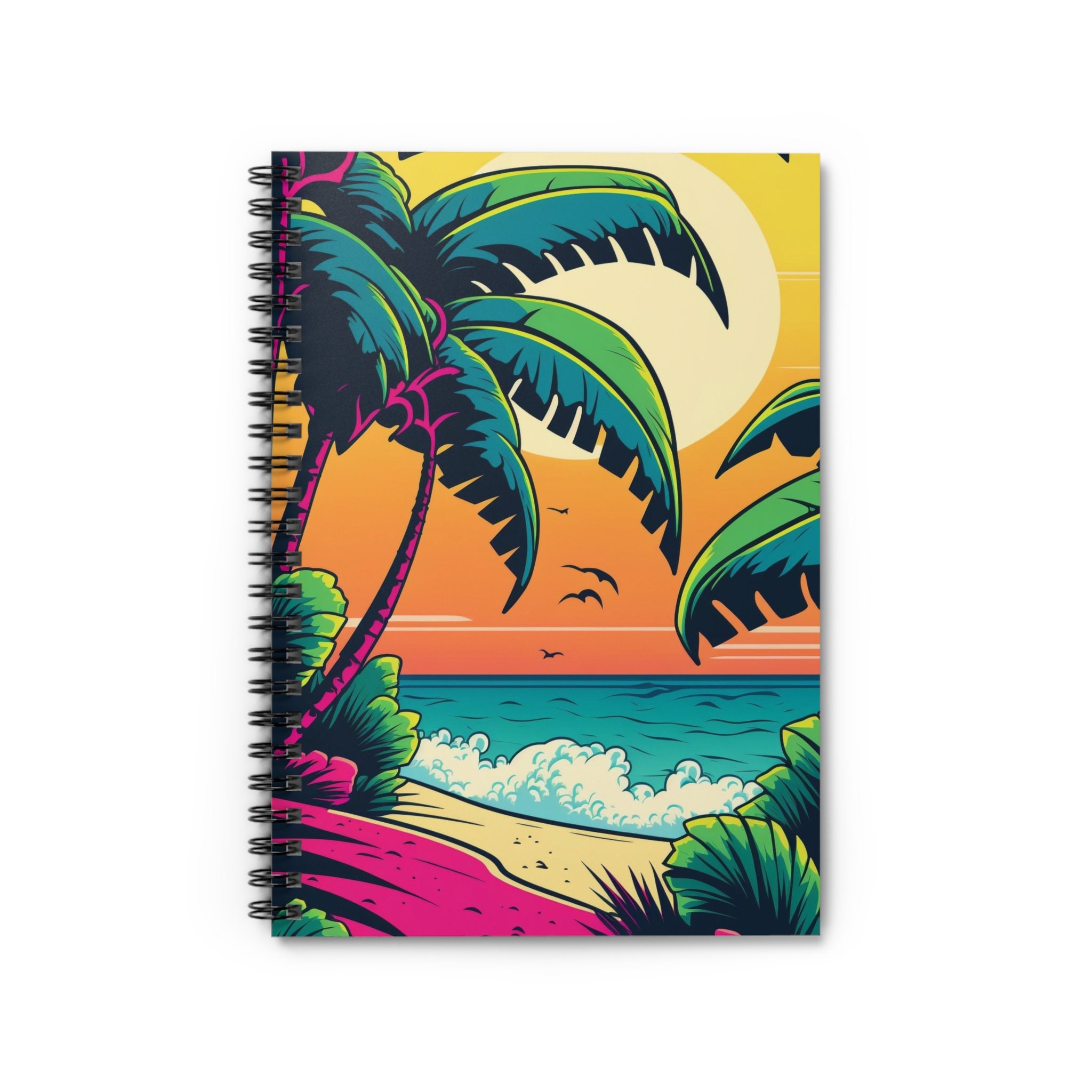 Beach Scene Bright Colors Spiral Notebook - Ruled Line - Etsy