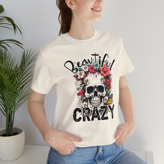 美しい花柄スカルTシャツ、ユニセックスジャージTシャツ、半袖シャツ 