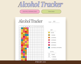 Alcohol Tracker Printable, Yearly Alcohol Log (Digital Download)