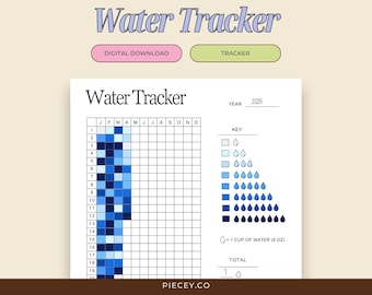 Yearly Water Tracker Printable, Hydration Planner (Digital Download)