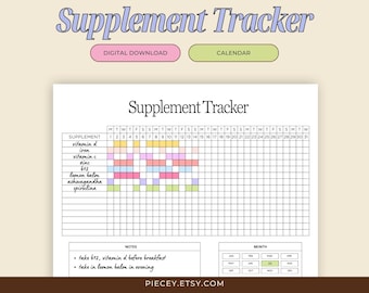 Monthly Supplement Tracker Printable, Vitamin Log (Digital Download)