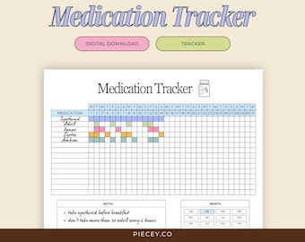 Medication Tracker, Monthly Symptom Log (Printable PDF)