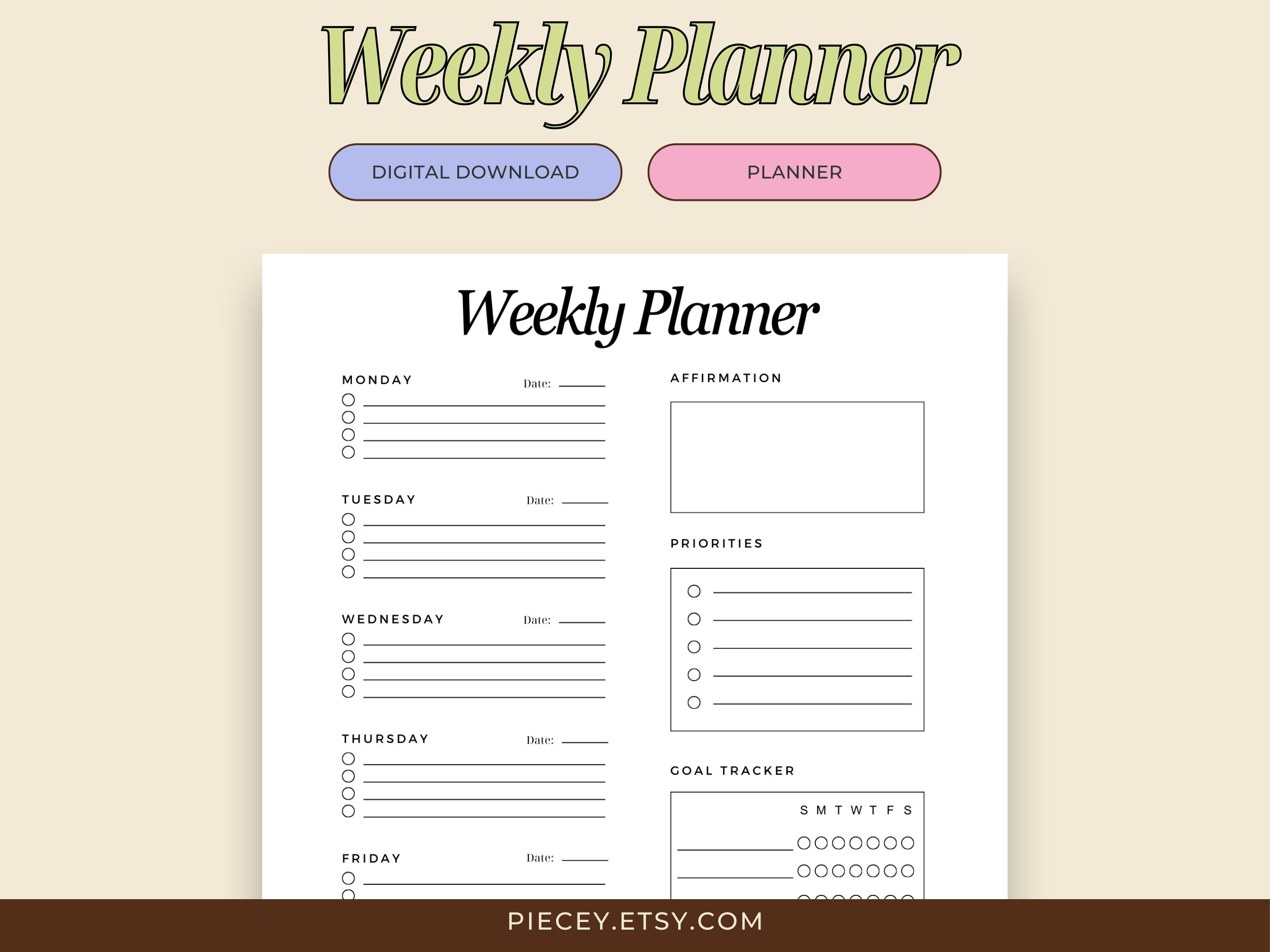 Weekly Planner Printable Weekly to Do List Productivity Planner ...